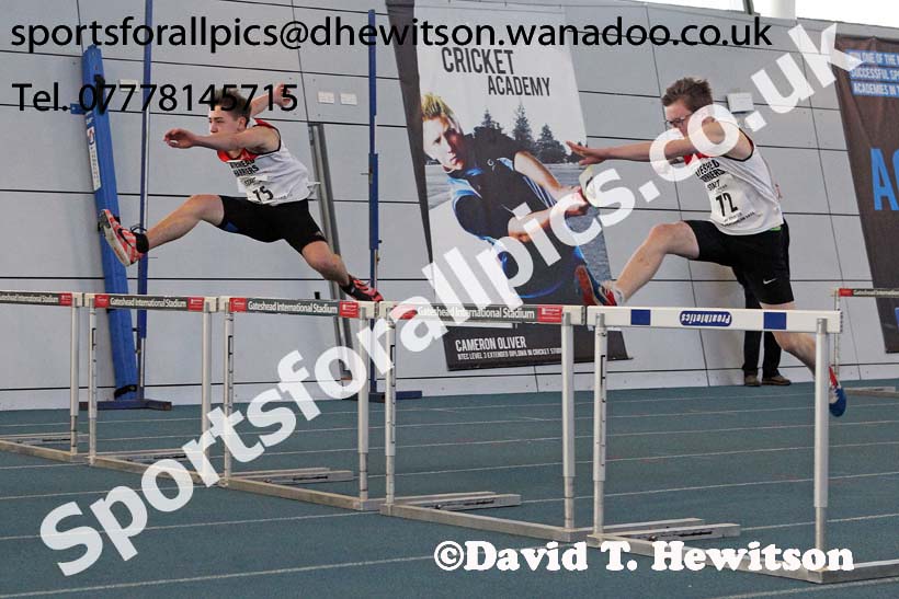 Boys 60 metres hurdles, NECAA Championships and Open Indoor Pentathlon, Gateshead College Academy of Sport. Photo: David T. Hewitson/Sports for All Pics